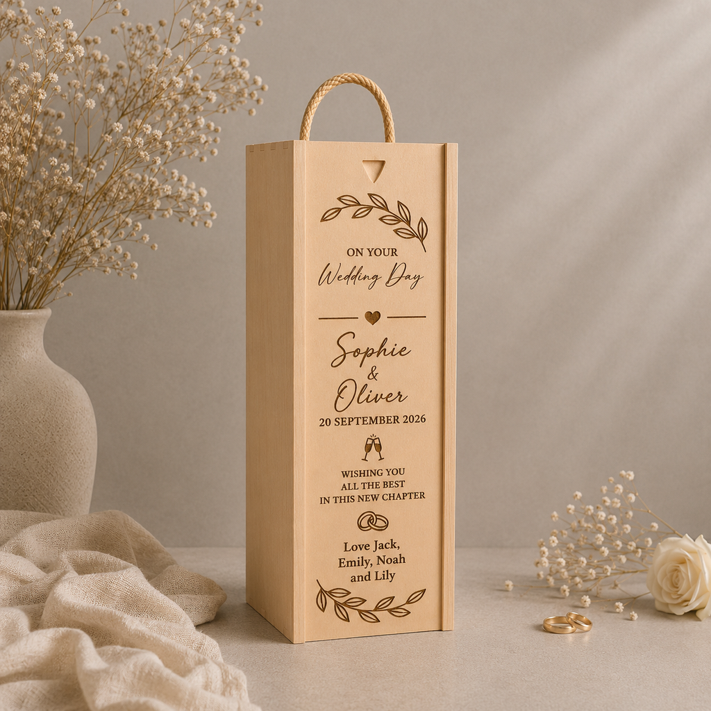 Personalised Wooden Bride and Groom Wine/Champagne Box