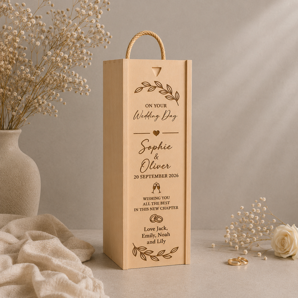 Personalised Wooden Bride and Groom Wine/Champagne Box
