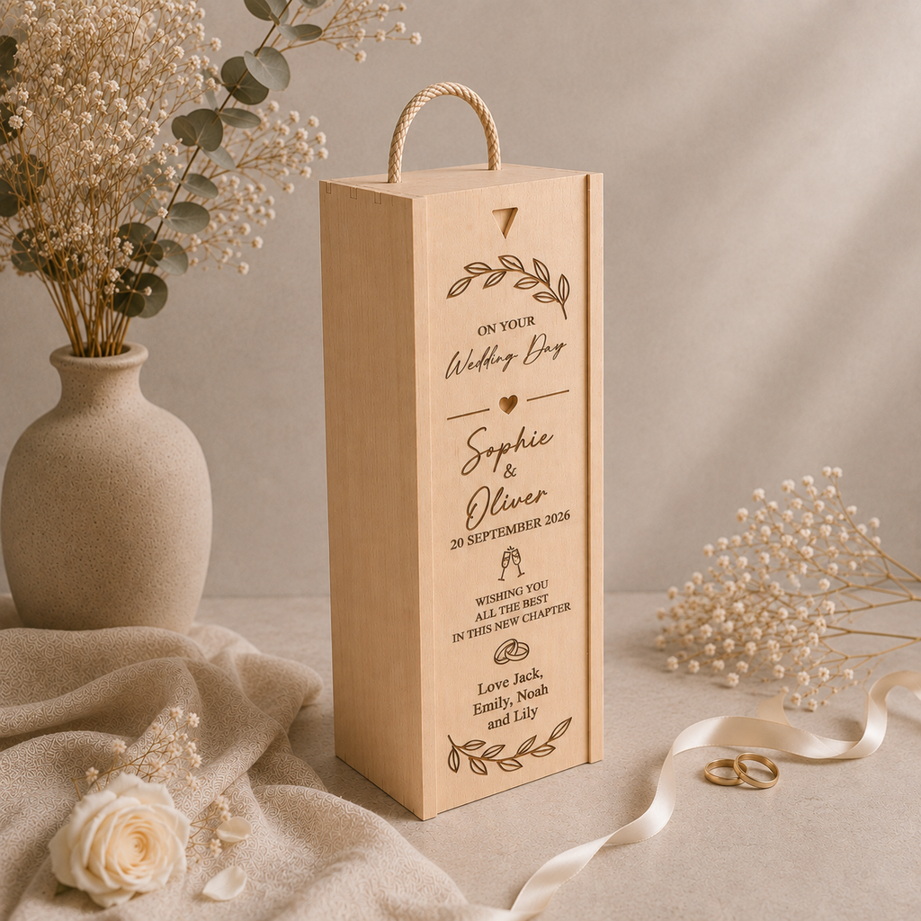 Personalised Wooden Bride and Groom Wine/Champagne Box