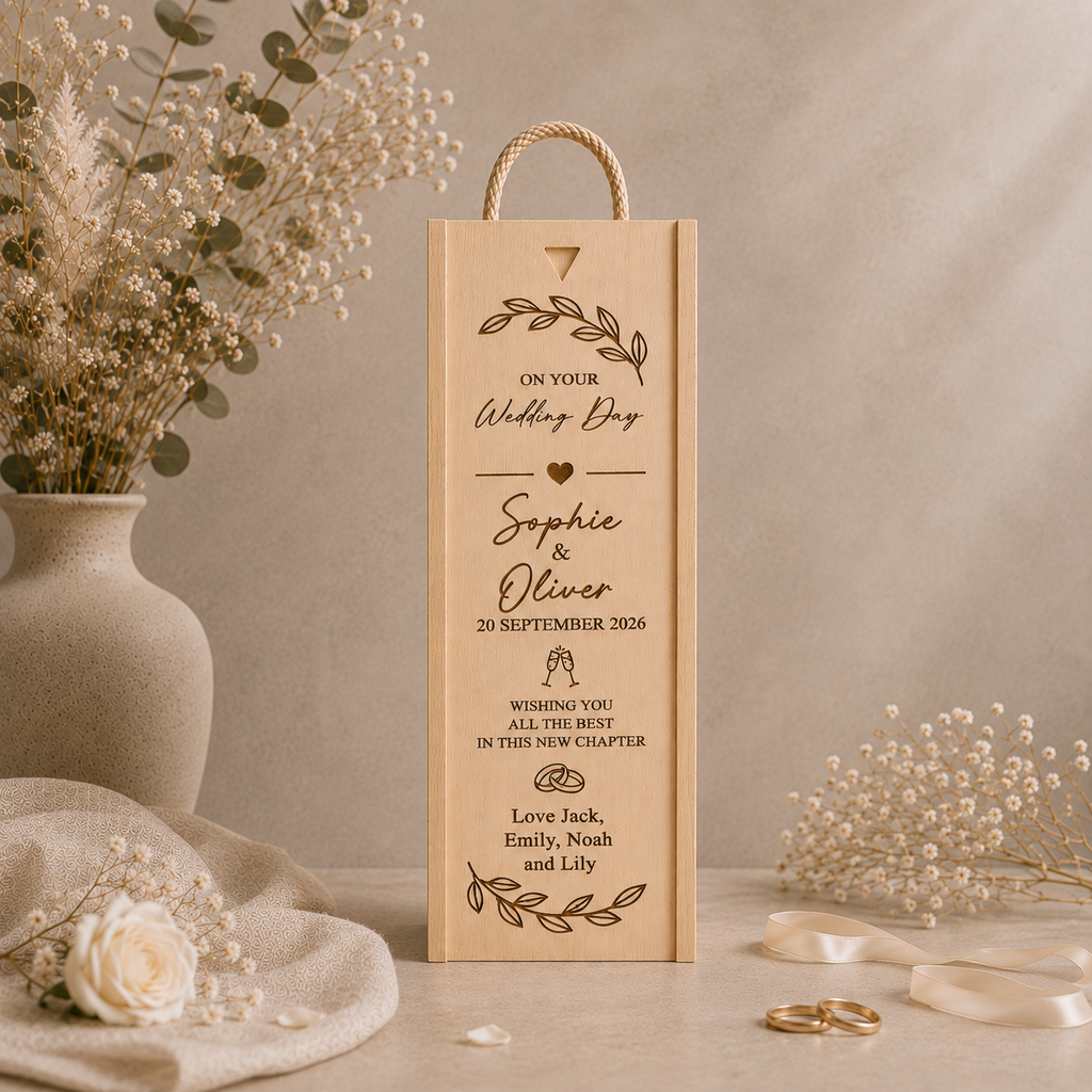 Personalised Wooden Bride and Groom Wine/Champagne Box