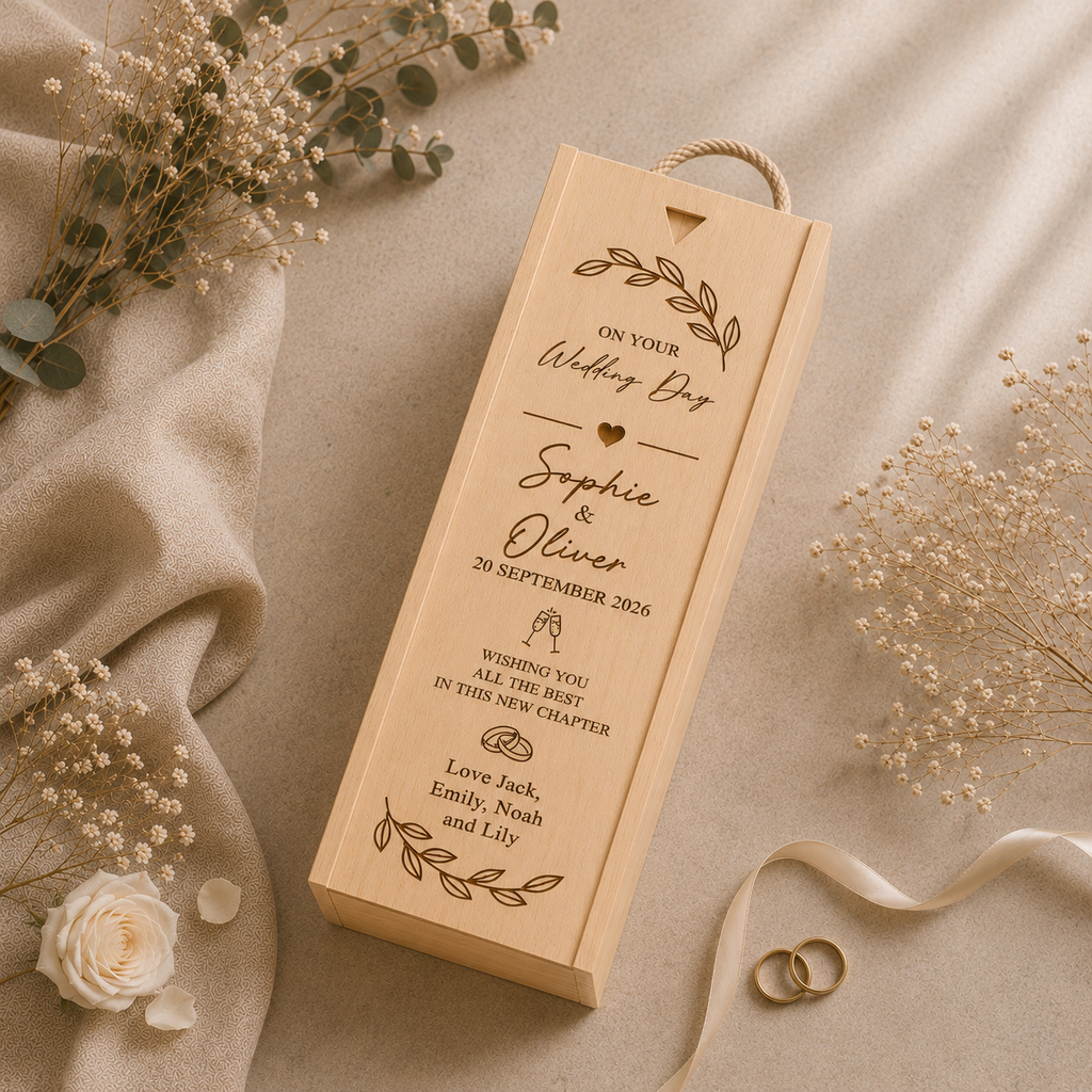 Personalised Wooden Bride and Groom Wine/Champagne Box