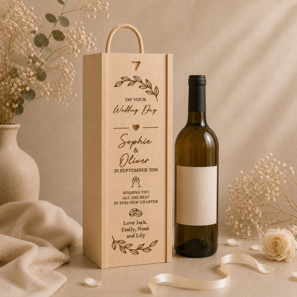 Personalised Wooden Bride and Groom Wine/Champagne Box