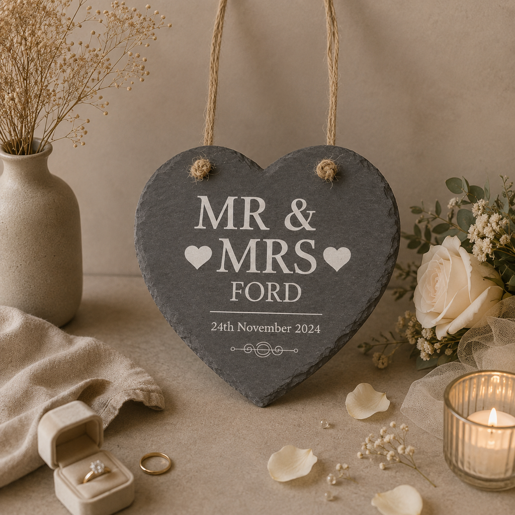 Personalised Slate Hanging Wedding Heart