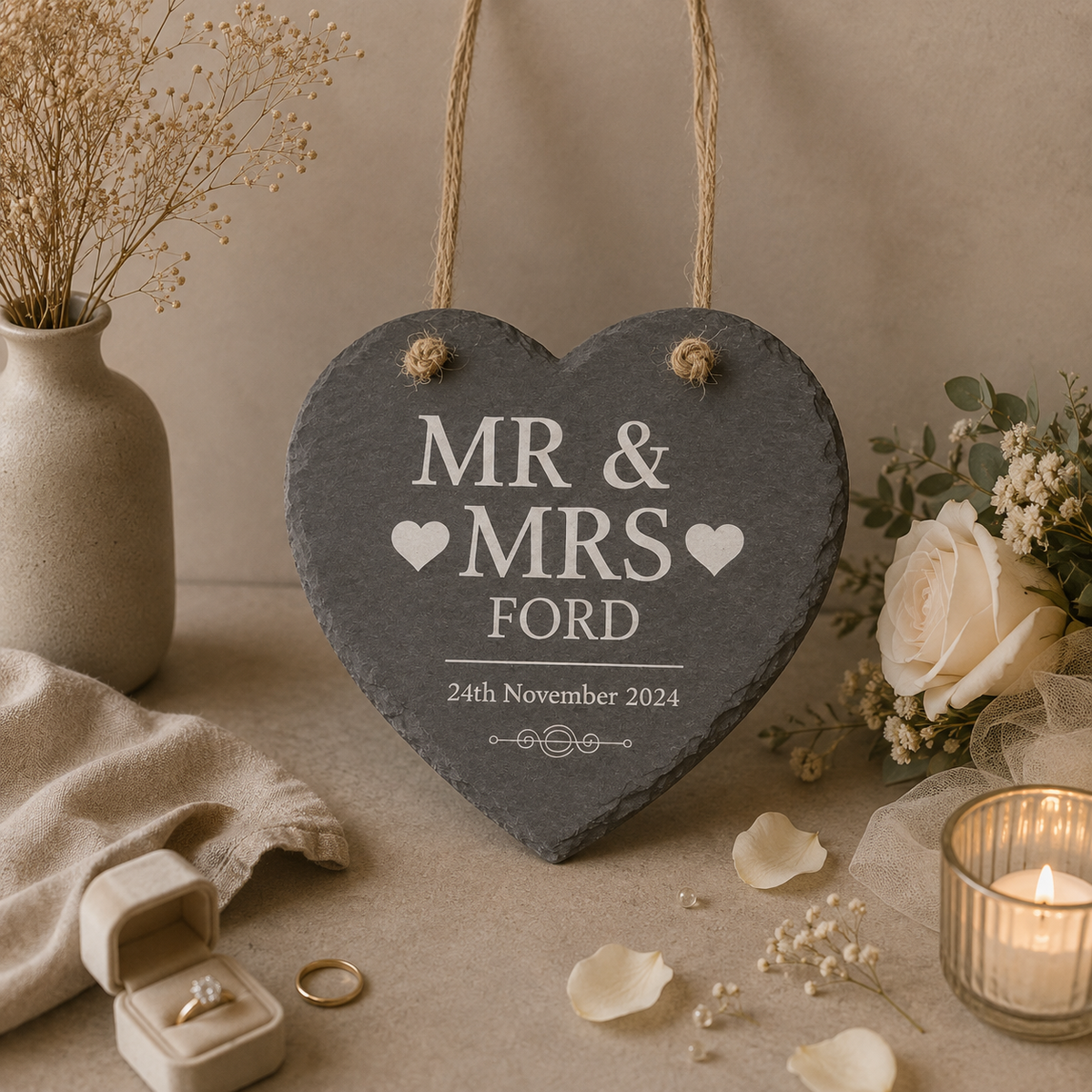Personalised Slate Hanging Wedding Heart