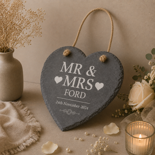 Personalised Slate Hanging Wedding Heart