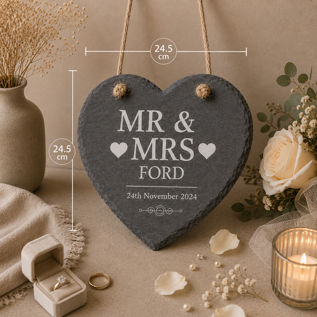Personalised Slate Hanging Wedding Heart