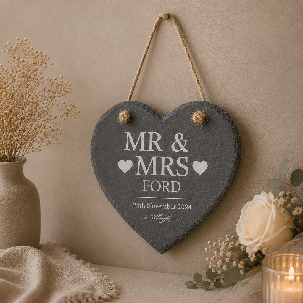 Personalised Slate Hanging Wedding Heart