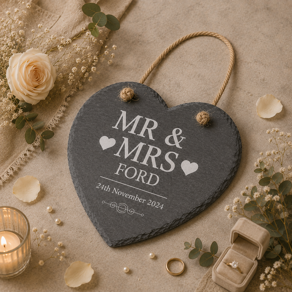 Personalised Slate Hanging Wedding Heart
