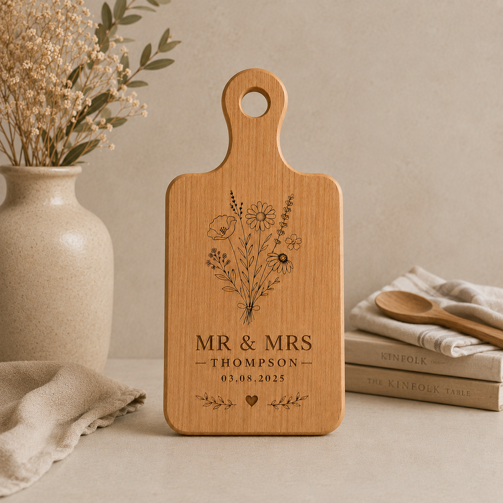 Personalised Wooden Flower Serving Board with Handle