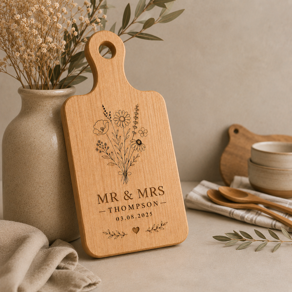 Personalised Wooden Flower Serving Board with Handle