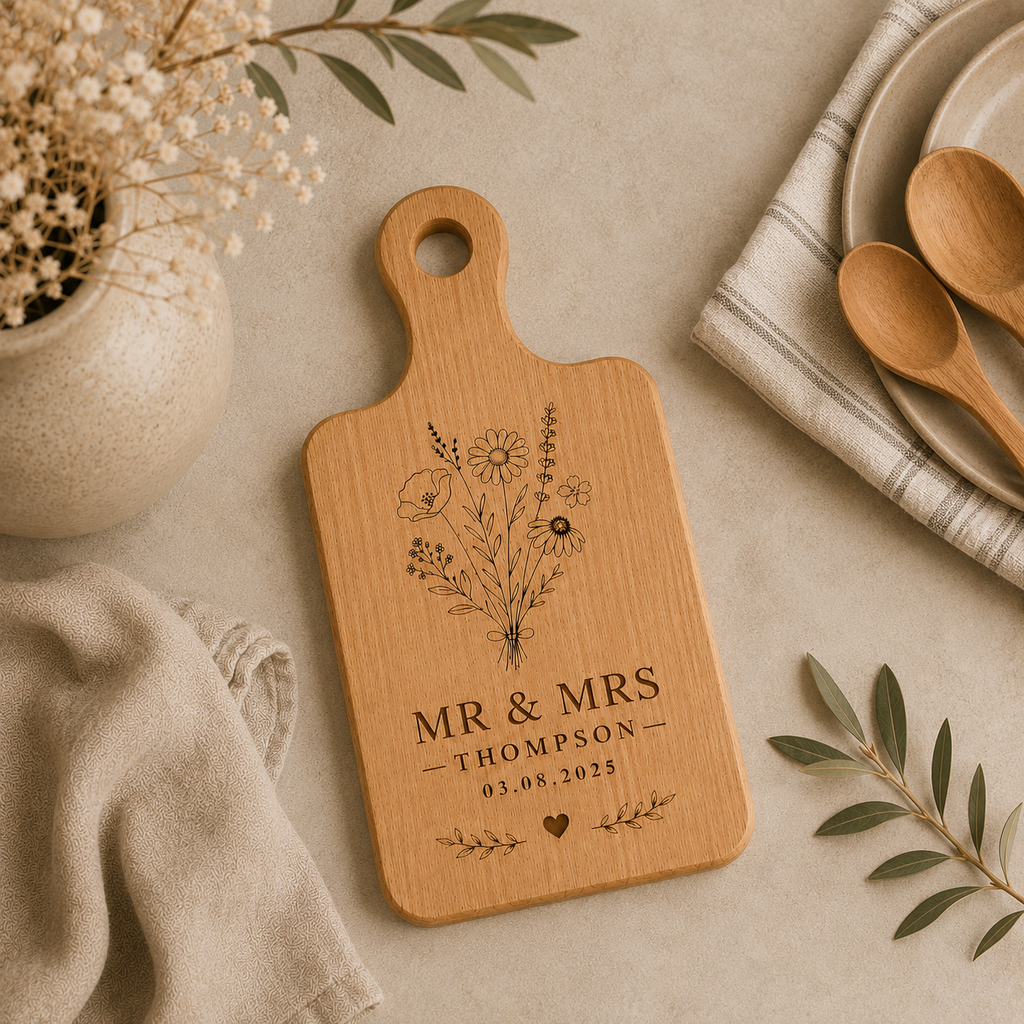 Personalised Wooden Flower Serving Board with Handle