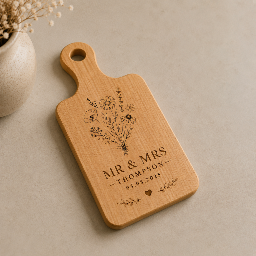 Personalised Wooden Flower Serving Board with Handle