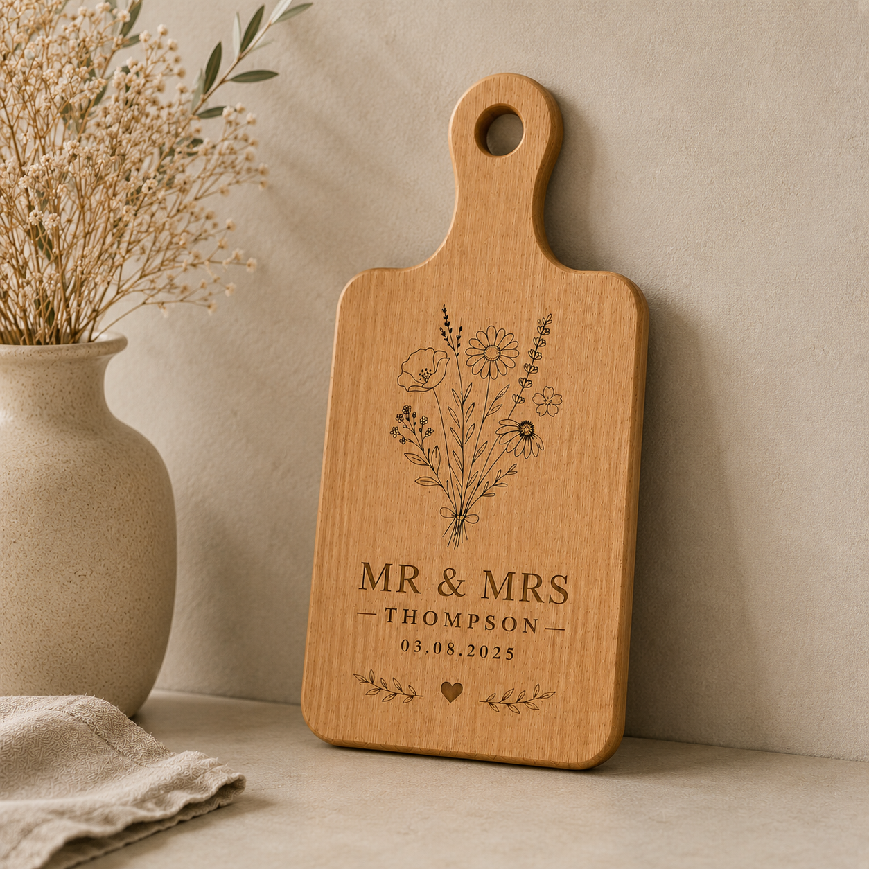 Personalised Wooden Flower Serving Board with Handle