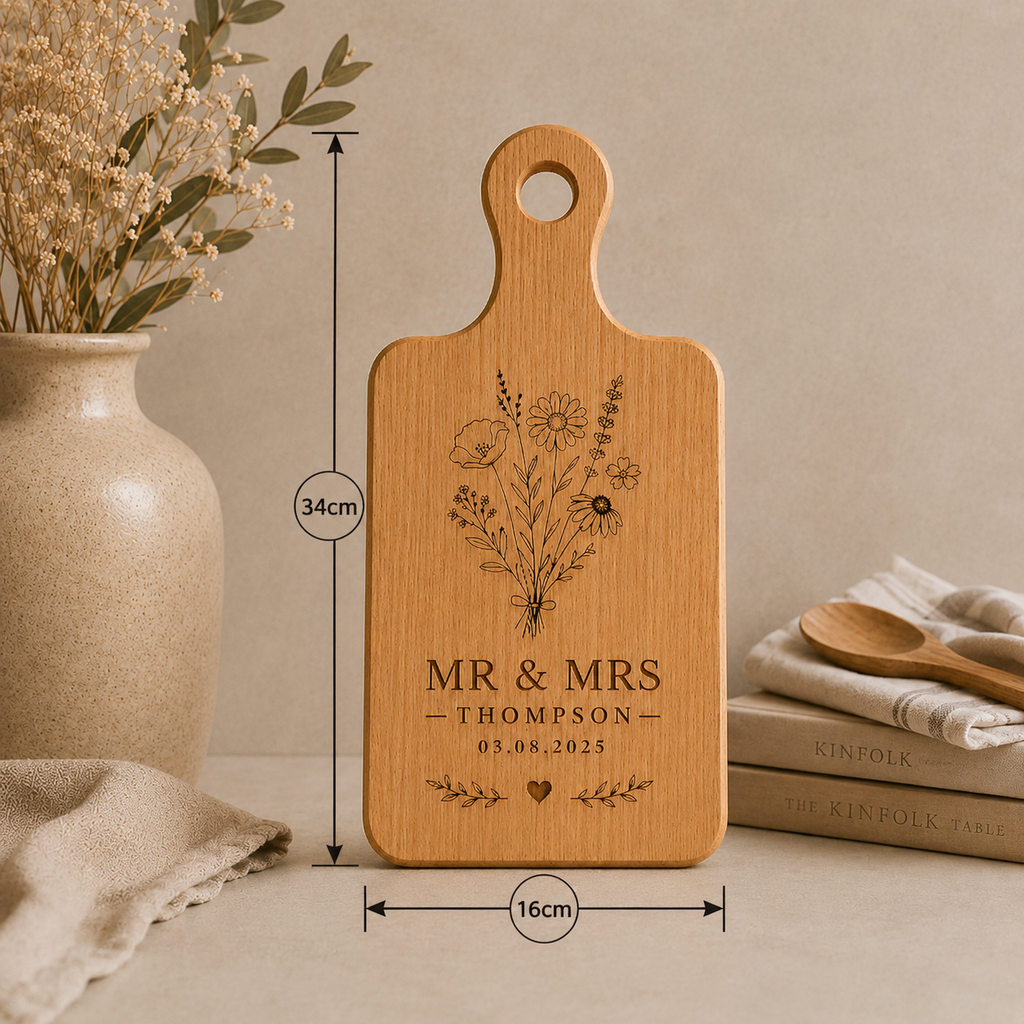 Personalised Wooden Flower Serving Board with Handle